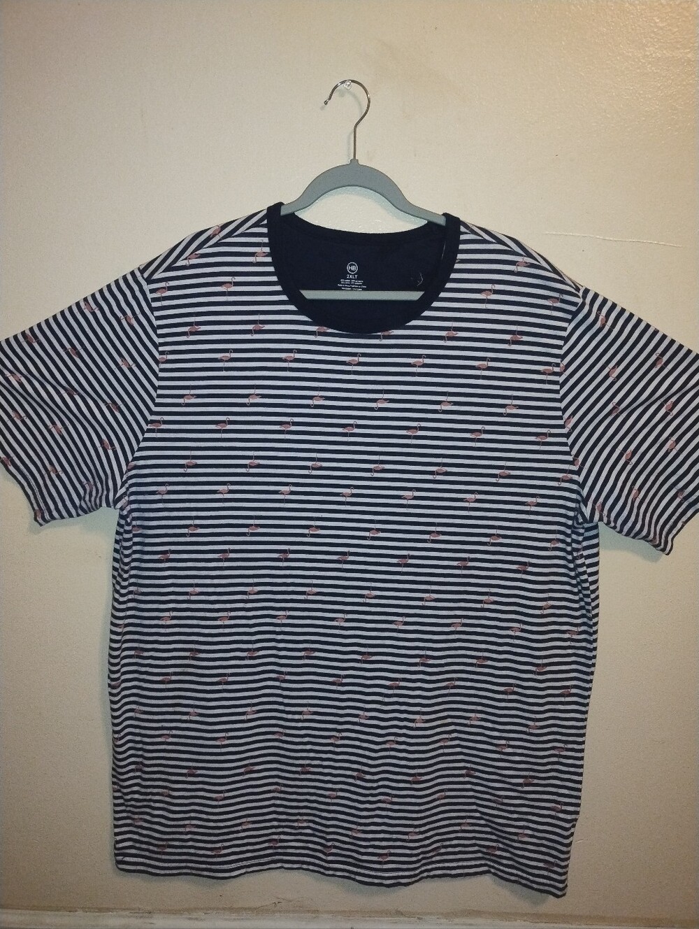 Harbor Bay Navy and White Striped Short Sleeve Tee with Pink Flamingos
